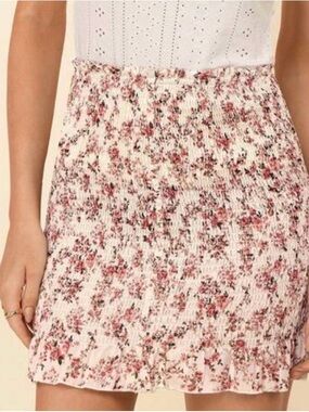 SHEIN Pink Floral Smocked Ruffle Mini Skirt